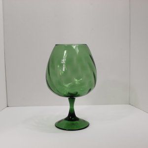 Mid Century Green Handblown Glass Brandy Snifter